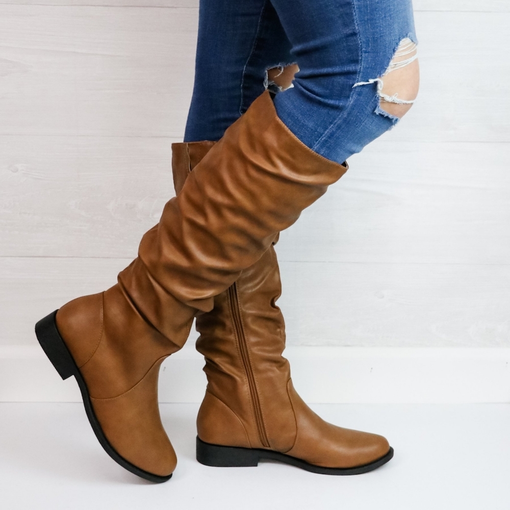 Qupid SLOUCHY CRINKLE BOOT COGNAC